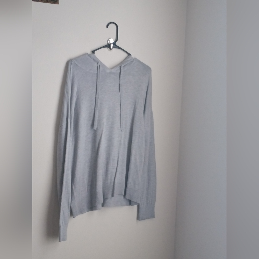 Cashmere Blend Sweater Women L Gray Hooded Soft Versatile Office Elegant Preppy